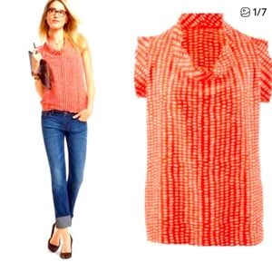 CAbi #294 Red and White Patterned Blouse